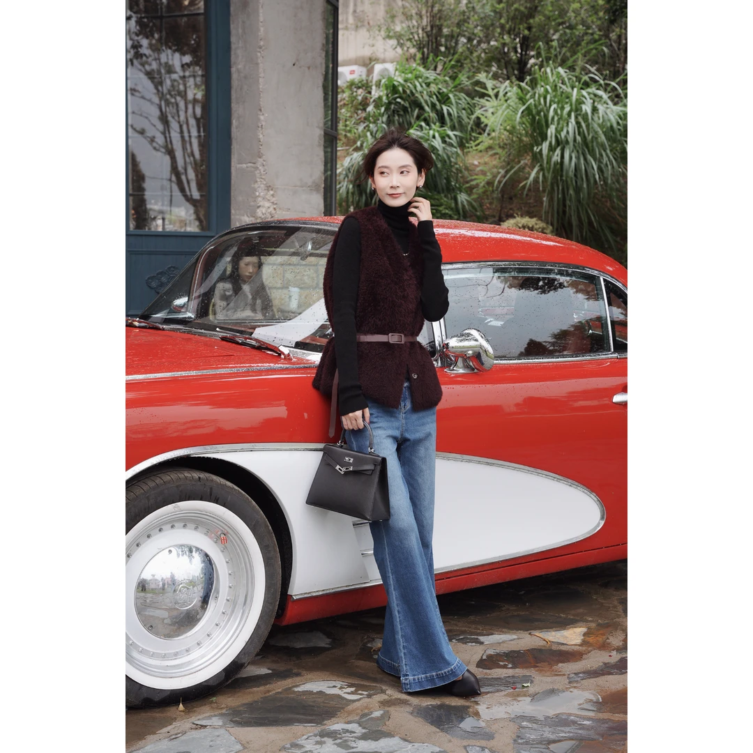 CHENSMCHEN 蓝色简约时尚微喇牛仔裤女休闲百搭显瘦裤子CSN7752LC