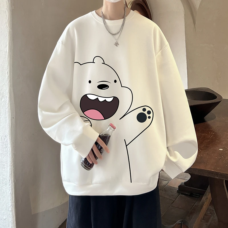 潮流高中生加绒男士款社恐休闲小熊加厚保暖衣秋冬季长袖t恤卫衣