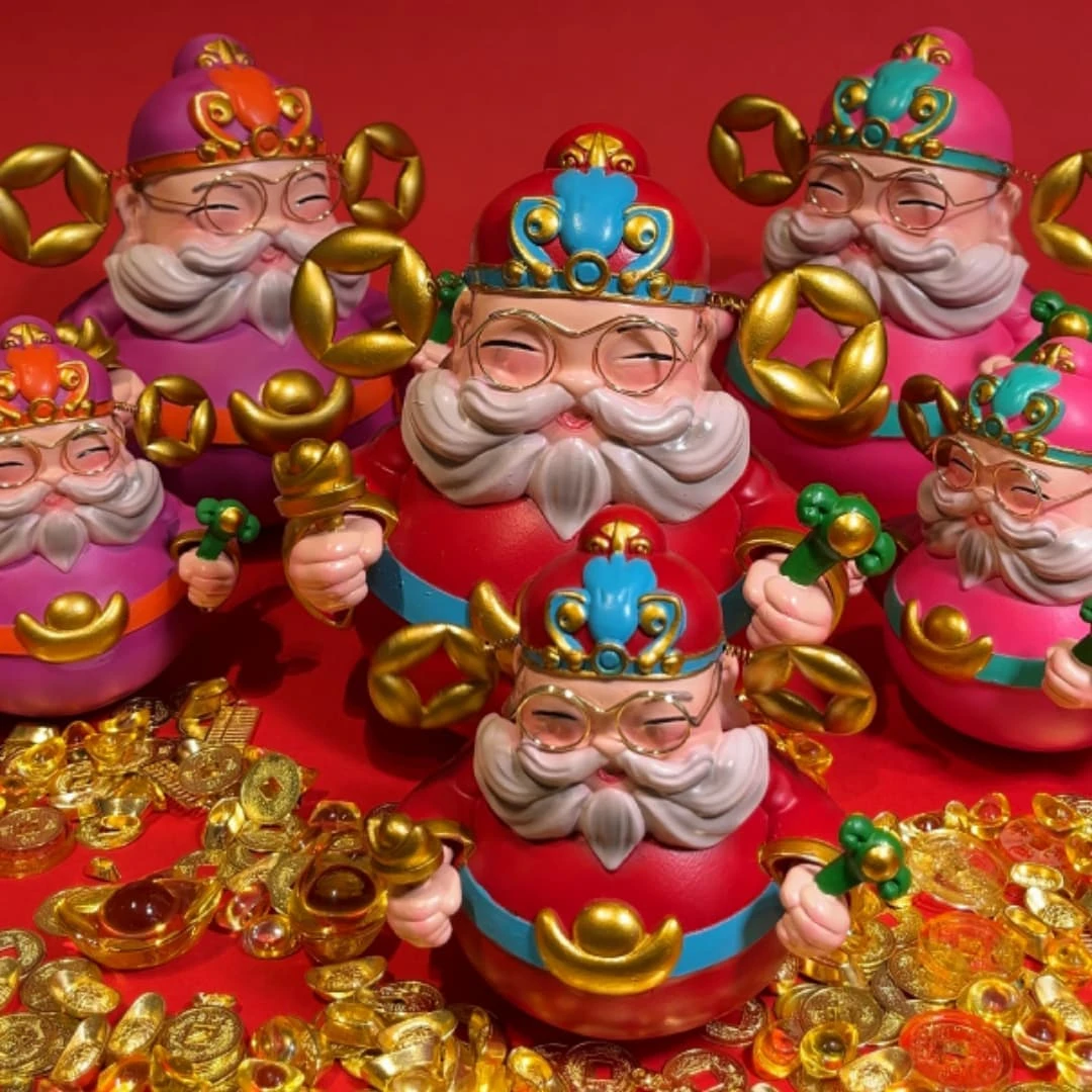 国潮幸运财神爷招财不倒翁创意财神如意摆件高档新年客厅玄关摆件