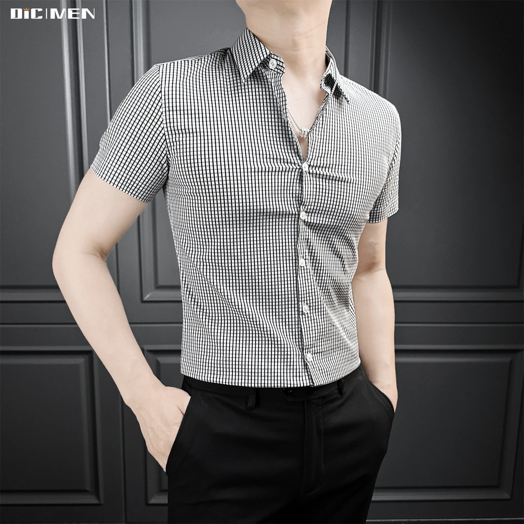痞帅格子衬衫夏季轻奢时尚休闲高级商务正装衬衣男款爆款2025新款