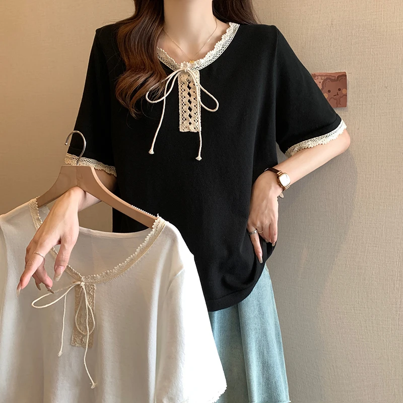 3123大码女装2025夏装新款宽松显瘦针织上衣胖mm百搭冰丝短袖T恤