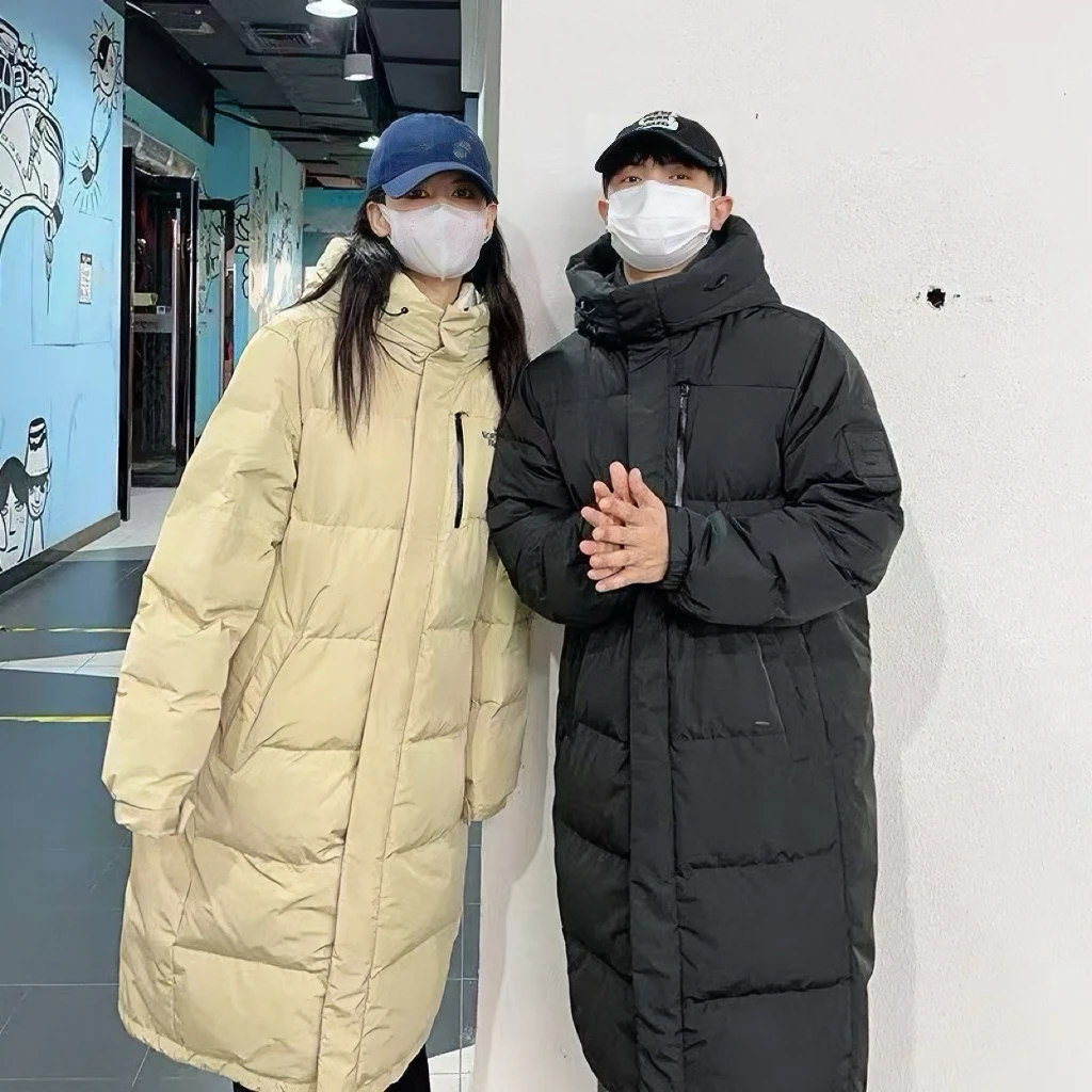 B 情侣款长款羽绒服YKK拉链时尚休闲百搭连帽中长款冬季