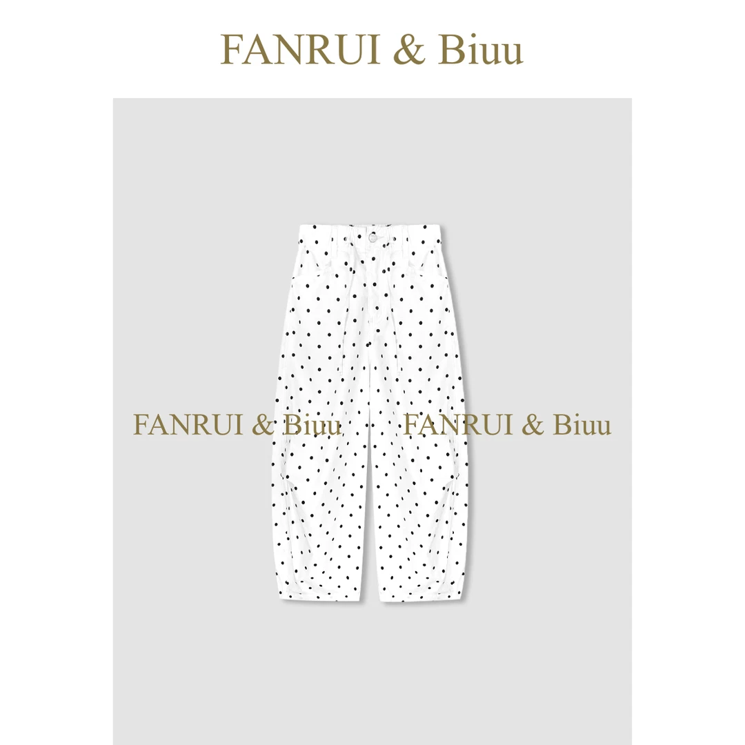 FANRUI/泛芮「棋昙」夏季新款波点洋气休闲设计感高腰直筒裤B16716