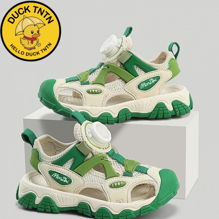 品牌小黄鸭儿童沙滩鞋旋钮扣防撞包头运动软底男童凉鞋夏季2025新