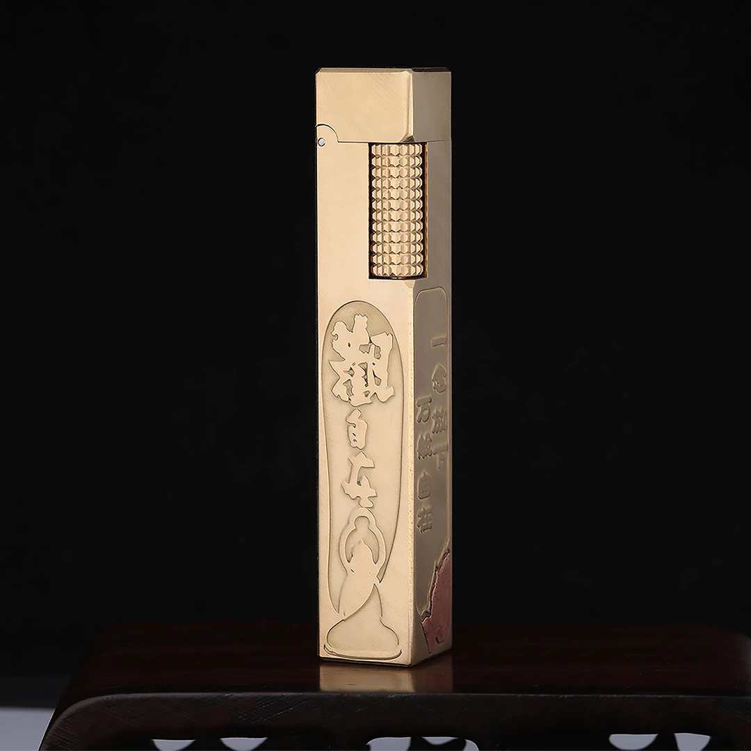 好运达四方柱观自在黄铜手工煤油打火机窄版侧滑经典创意男士送礼
