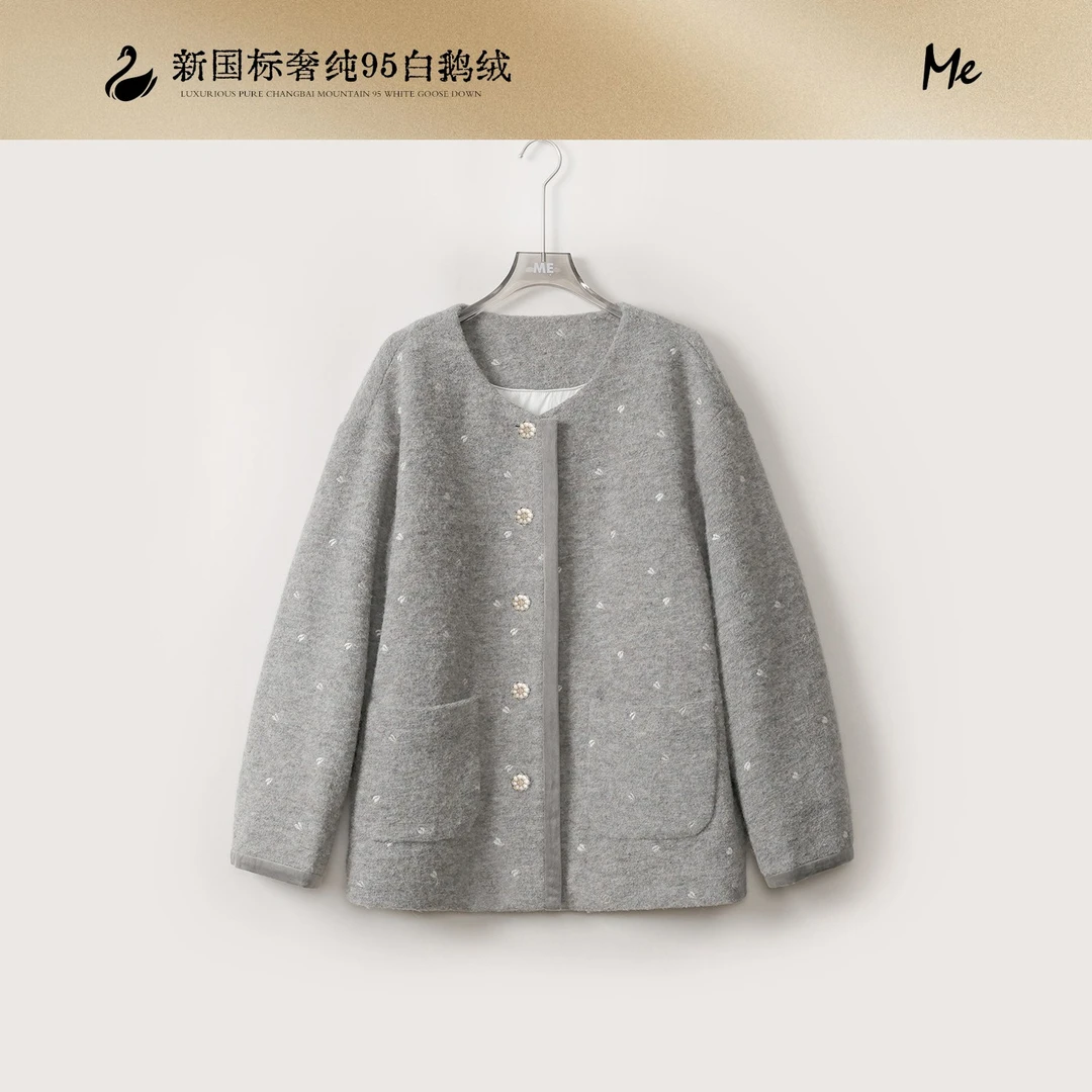 ME【星星灯】95白鹅绒绵羊毛混纺刺绣保暖高端一手长羽绒服MEQA3691