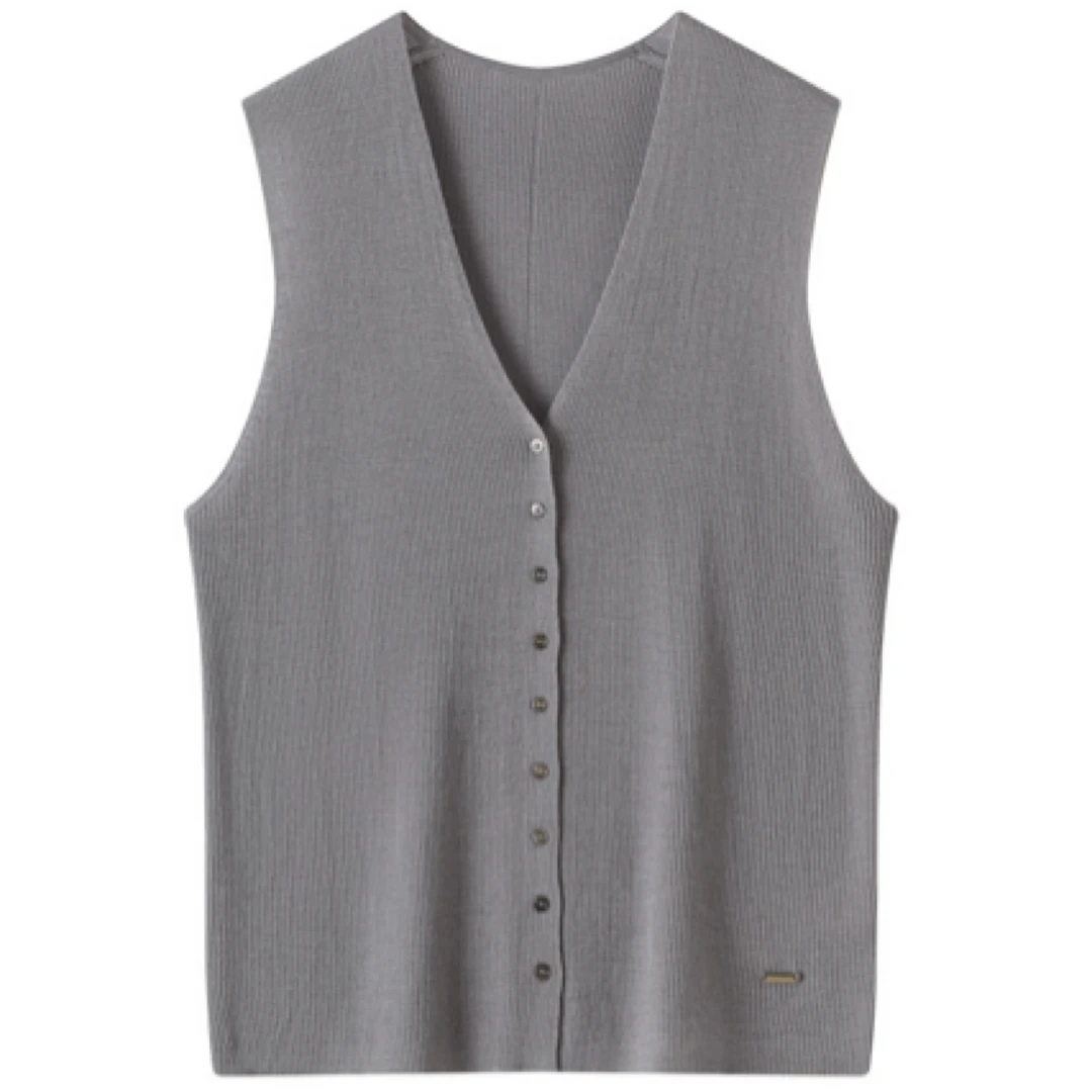 极细精纺扬子纱针织无袖T恤女ｖ领马甲一衣多穿