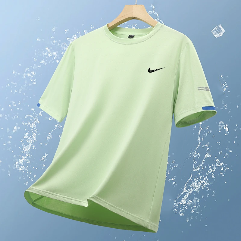 品牌2025夏季冰丝T恤男士户外透气速干短袖宽松运动休闲跑步上衣