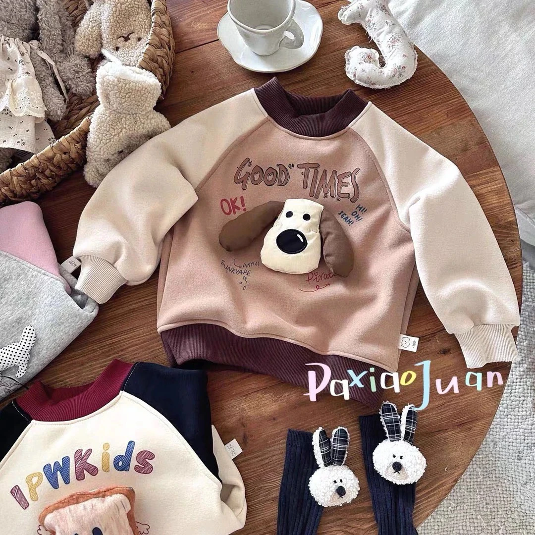 儿童套头洋气一般童装卡通秋冬卫衣加厚加绒