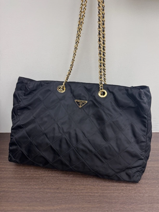 95新 Prada/普拉达 觅时/45菱格紋黑金降落伞/118054