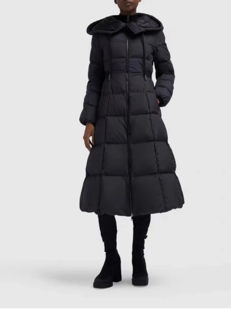 AW25795  腰带修身长款连帽鹅绒服