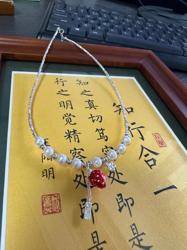 坠链均925银 925纯银莓有烦恼甜美项链锁骨链