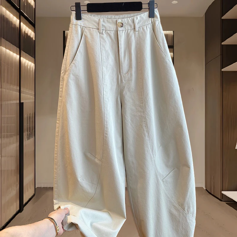 弯刀休闲裤女春季新款小个子设计感梨型身材宽松显瘦欧货阔腿裤子
