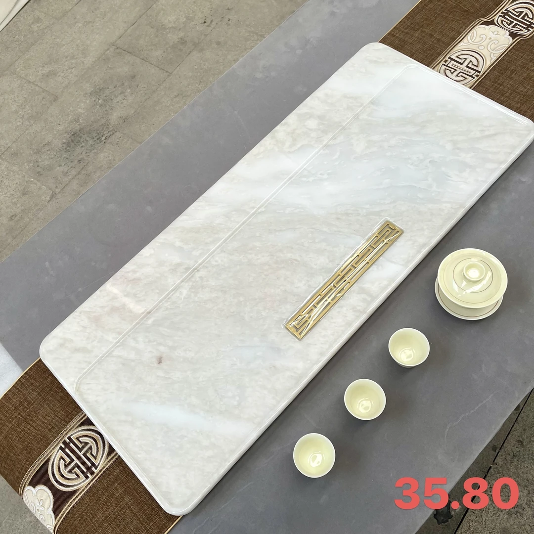 高端天然奢石皇家白35*80茶盘排水湿泡盘家用雕刻干泡茶托