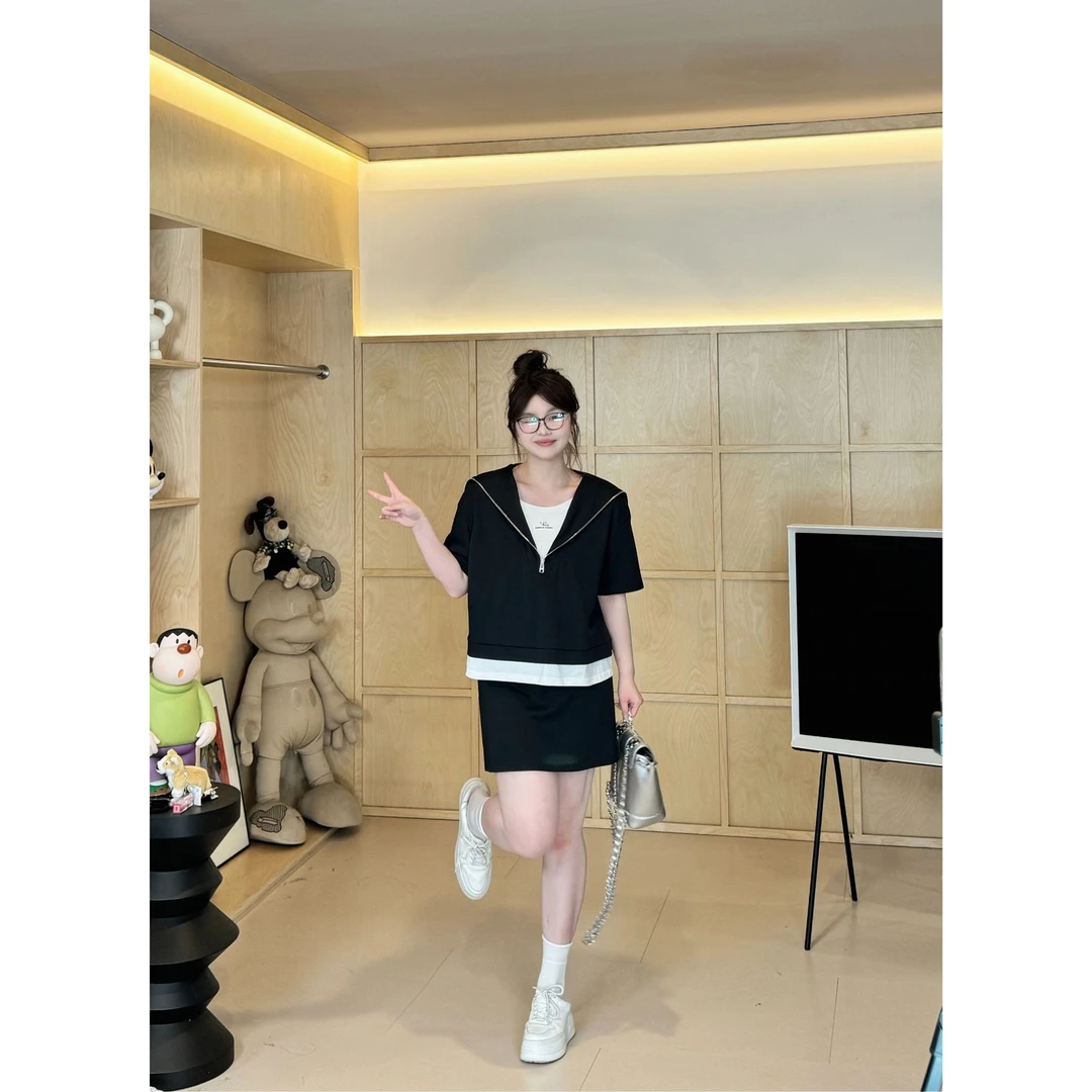 晶咕【城市旅人-短裙】韩版宽松高腰后半松紧a字半身短裙