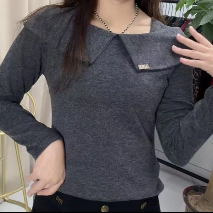 翻领新潮风拼接圆领方领长袖T恤网红秋冬百搭上衣