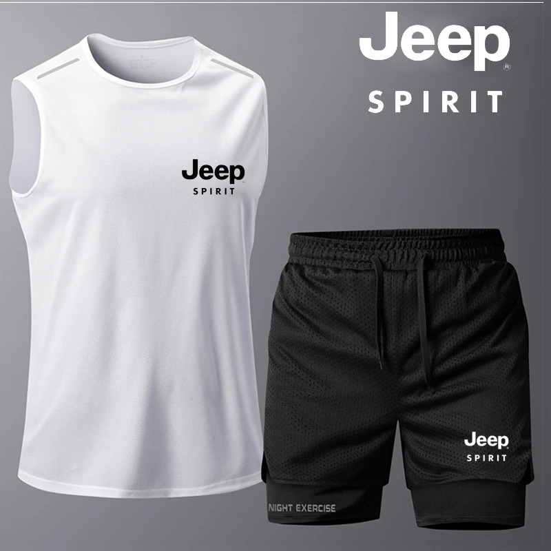 吉普运动背心男跑步田径服套装马拉松速干体考比赛服体育生训练服