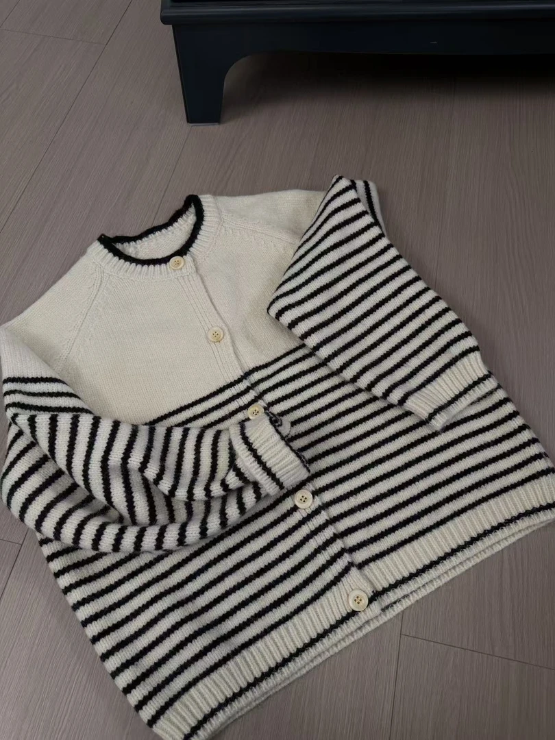 【老头女装定制】 秋冬简约百搭条纹圆领开衫 X-25275