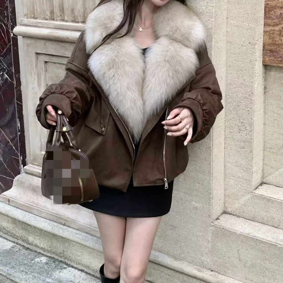 加厚百搭洋气毛毛加绒大毛领外套冬季新款保暖短款外套秋冬气质