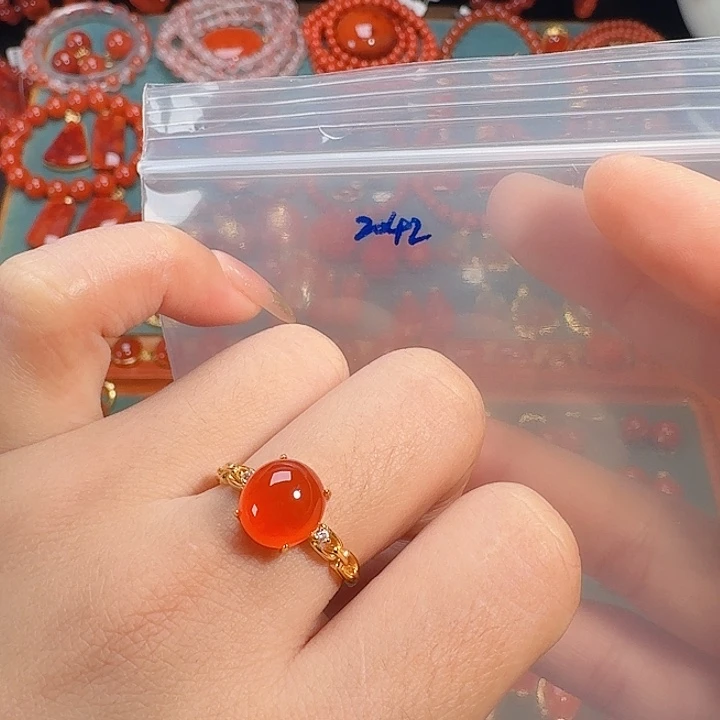南红玛瑙银S925镶嵌戒指