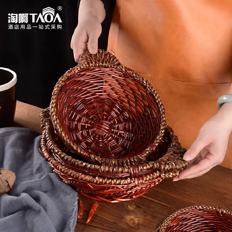 烫商用藤编篮子饭店垫砂锅圆形隔热煲仔饭专用砂锅托盘防糊防底座