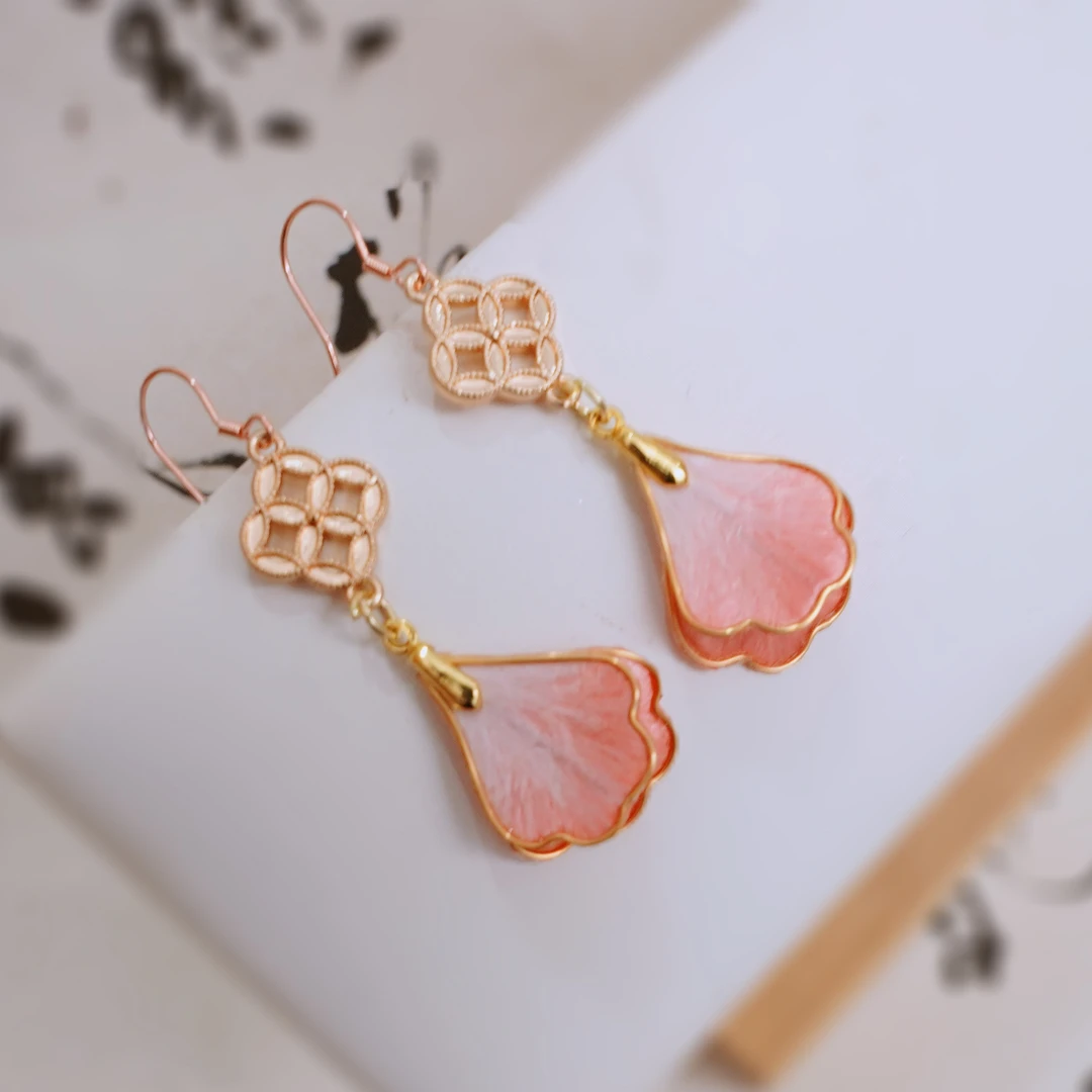 铜合金耳饰 锦簪阁 桃华 掐丝耳环百搭旗袍复原款蚕丝非遗