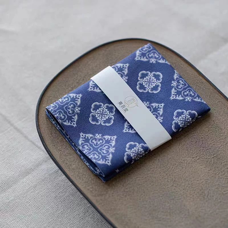 JY0003 织锦花纹茶巾蓝色团花茶巾