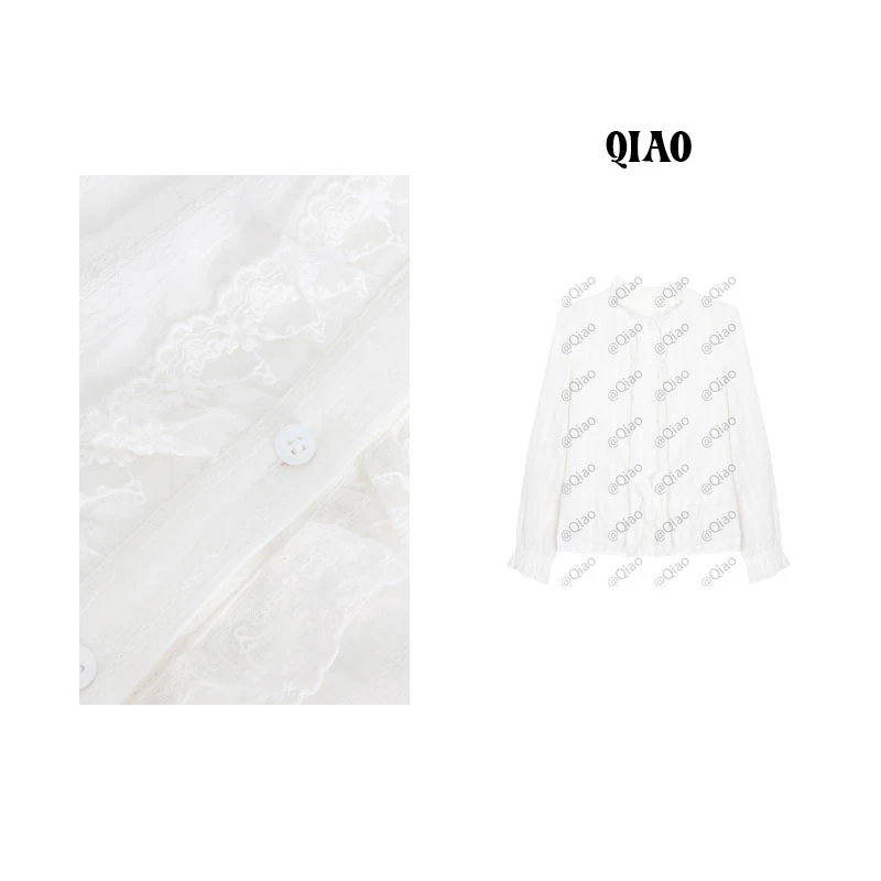 QXQT「月光独白」【店主自制】荞荞冬季新款拼接蕾丝边立领衬衫上衣