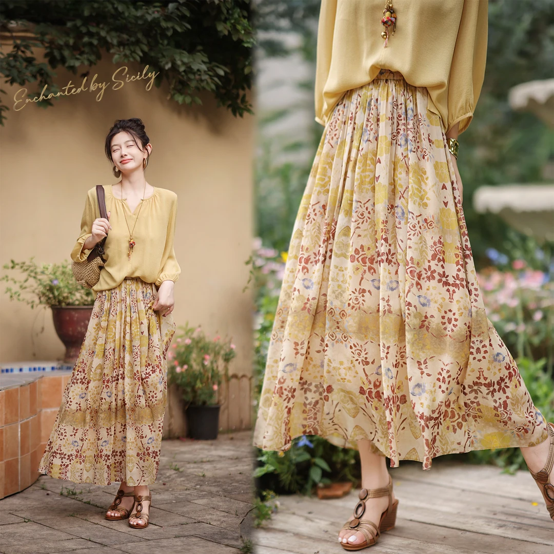 【赵大喜】5.14大上新！布兰迪半裙 | 100真,丝乔其印花松紧腰大裙摆