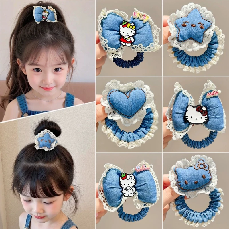 头绳女儿童花边蝴蝶结发圈卡通kt猫女童可爱发圈小肠圈发绳皮筋
