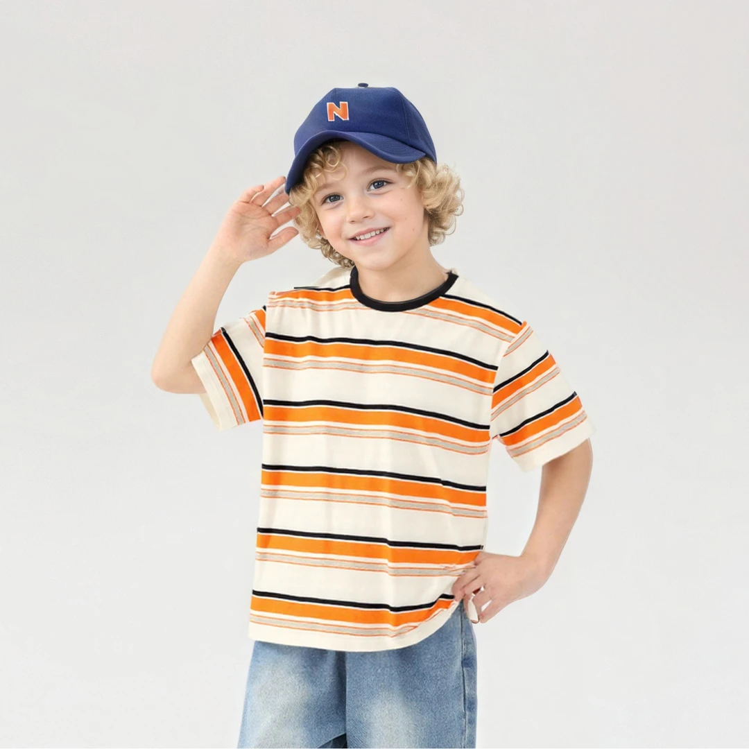 童装夏季韩版新款男童运动短袖 大童撞色条纹上衣儿童短袖T恤批发