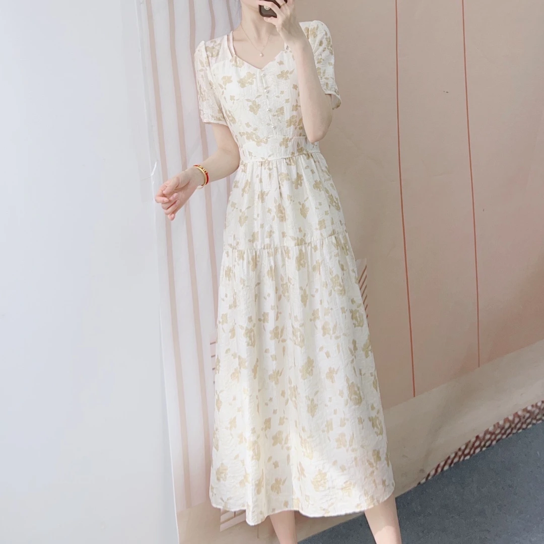 053茶歇法式白色碎花小个子质感高级感连衣裙5053/GP