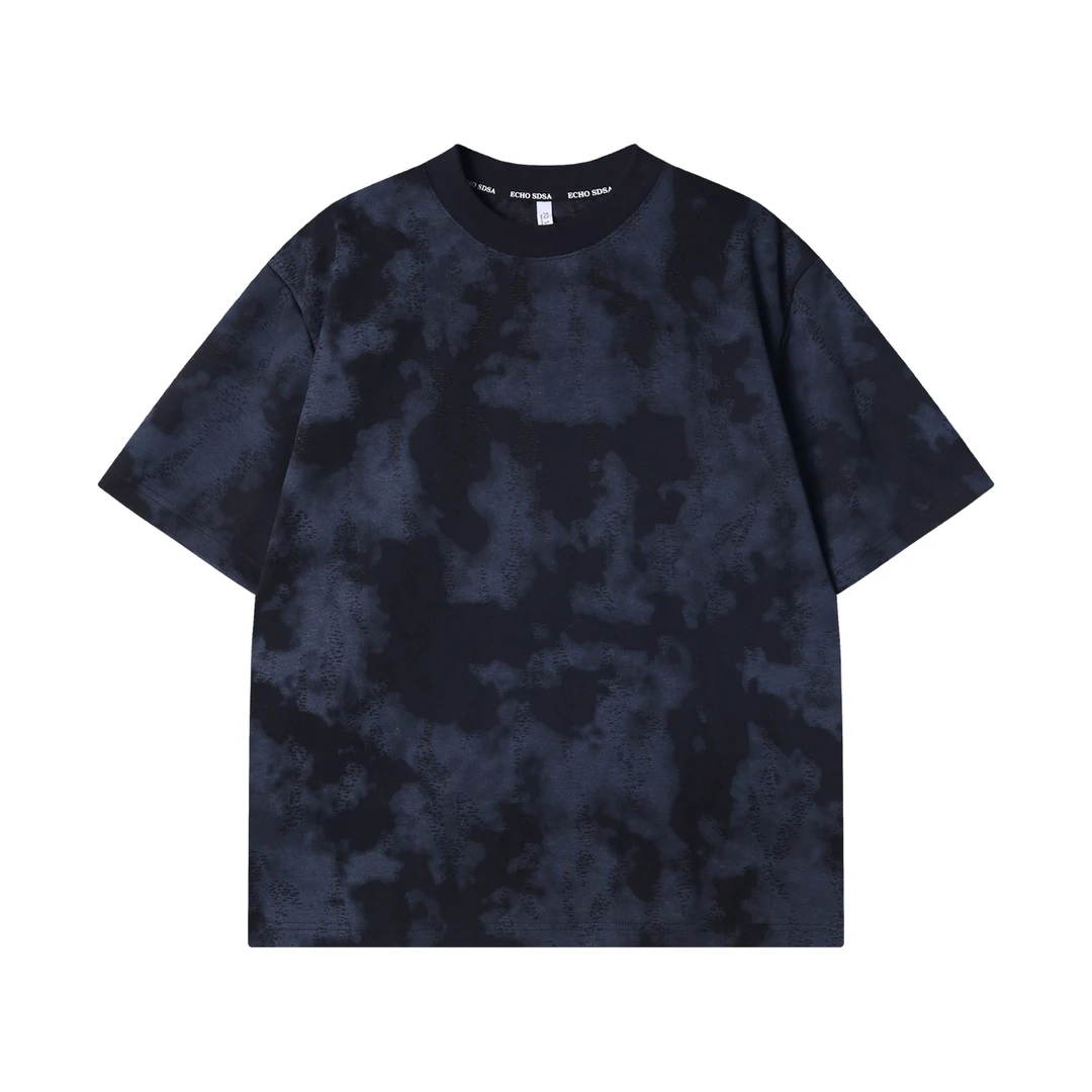 夏季高级感新款韩版撞色割破圆领短袖T恤宽松潮流情侣休闲上衣