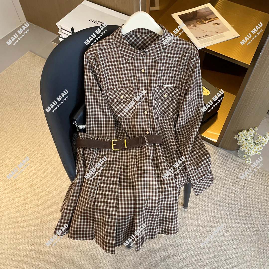 2025新款秋季翻领格子衬衫短裙两件套女 DY8762