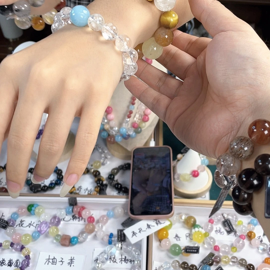 水晶手链银S925镀金镶嵌