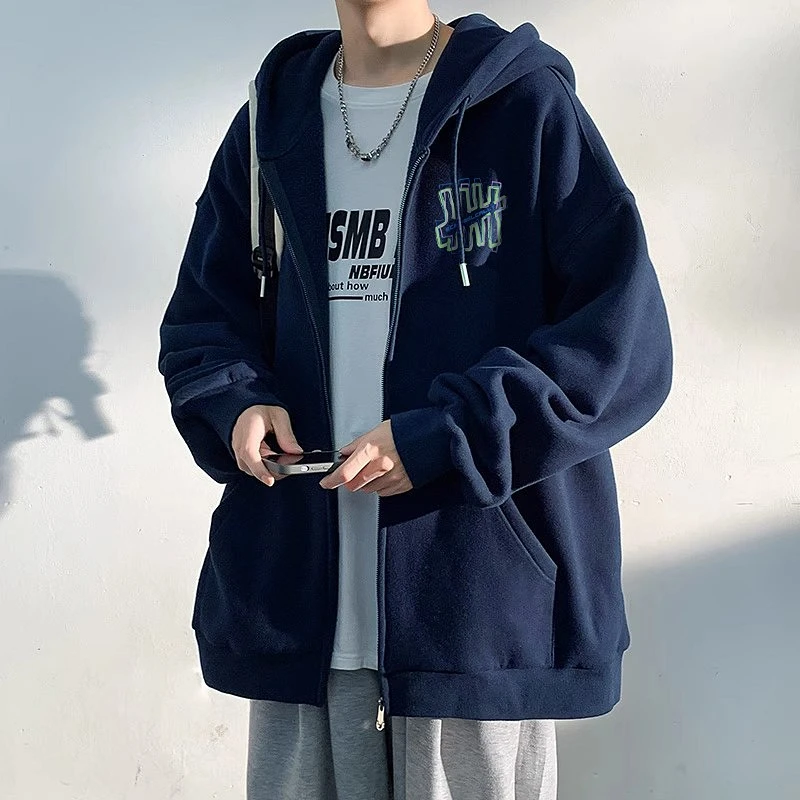 凯颂大码300斤复古港风休闲小别致拉链卫衣男女秋冬宽松开衫外套