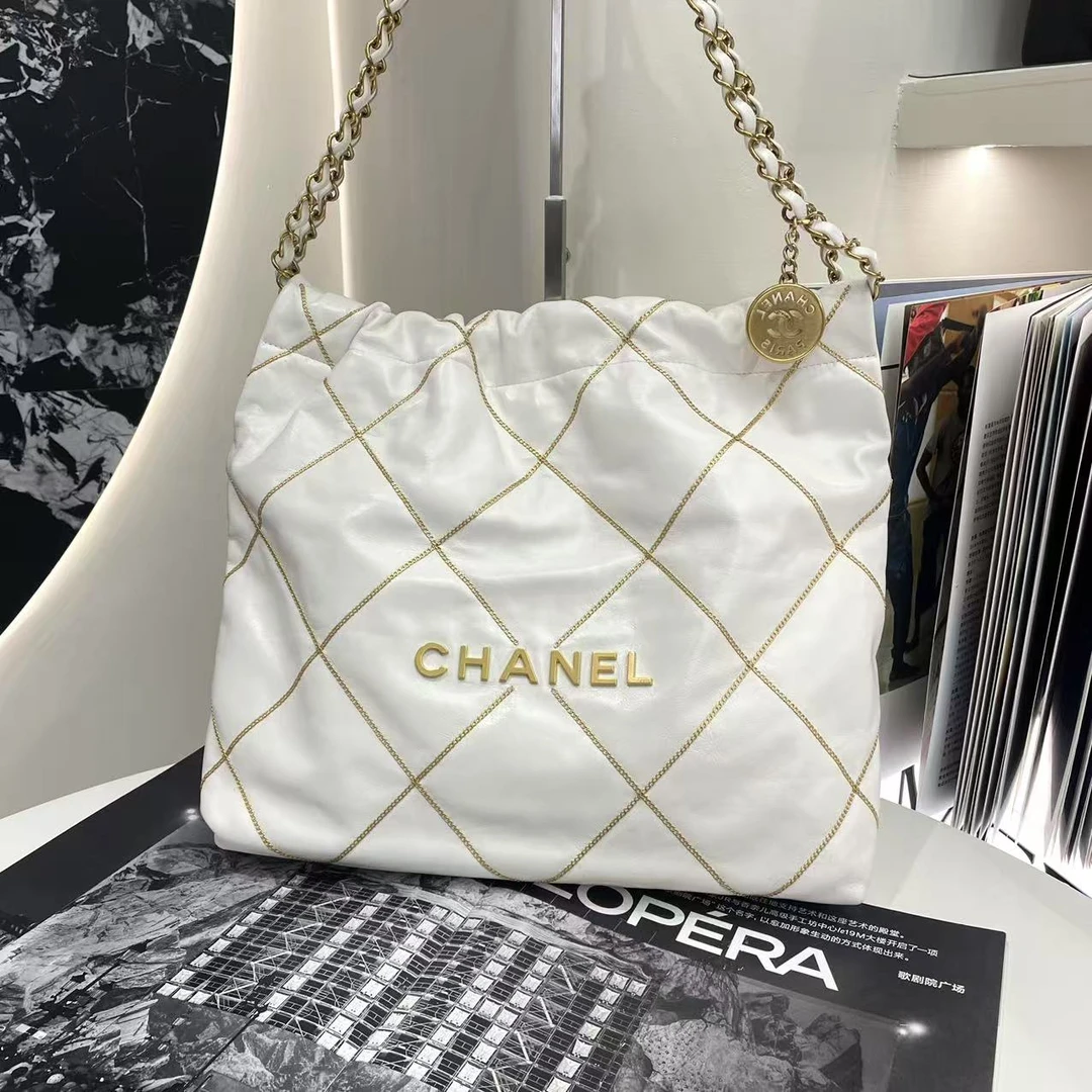 99新 Chanel/香奈儿 23B季节款金属缝线22bag垃圾袋小号单肩包