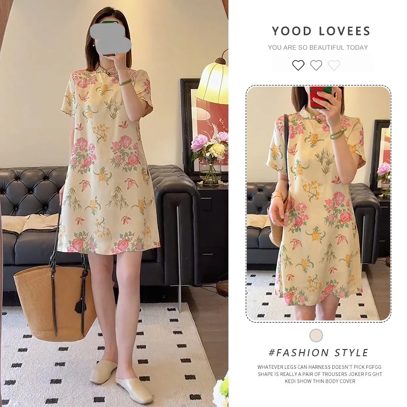 2025年夏季新款网红爆款精致气质高级感国风花色短袖显白连衣裙女
