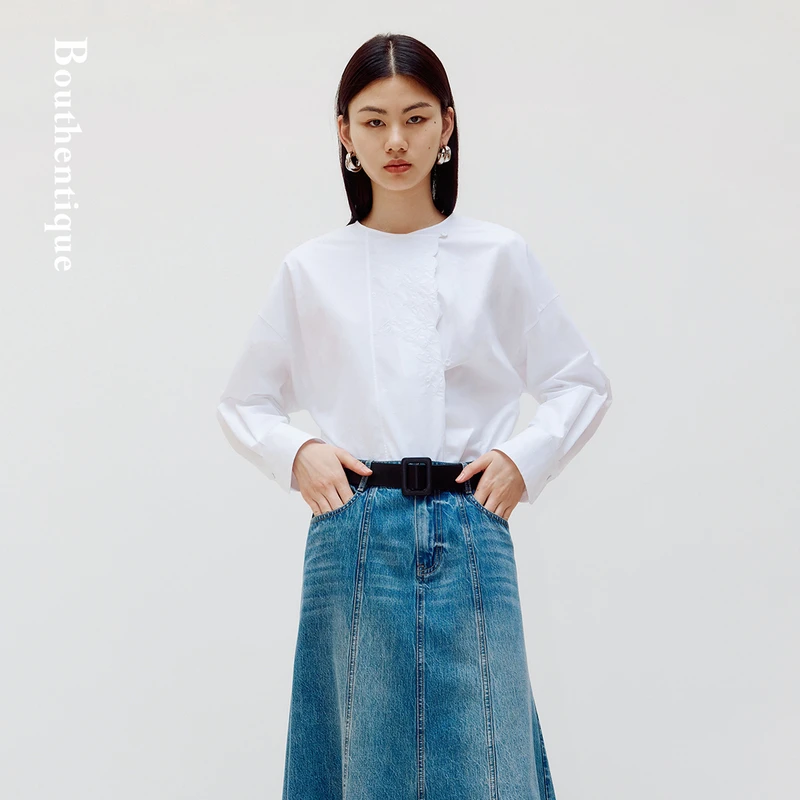 Bouthentique百搭时尚圆领直身长袖衬衣225311N2C23