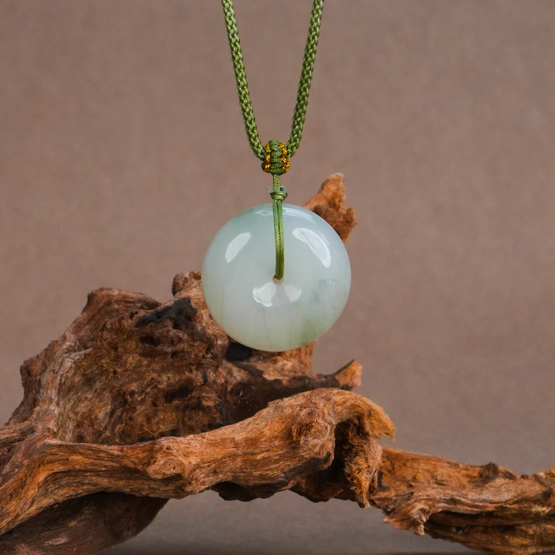 铜合金亚克力吊坠 Y-728 天然天山翠双鼓平安扣 【配绳】主石直径约