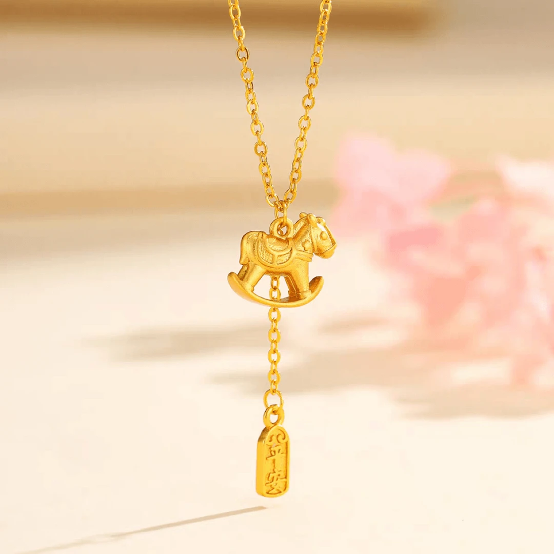 铜合金项链 铜合金项链 马上有钱平安牌流苏小马项链