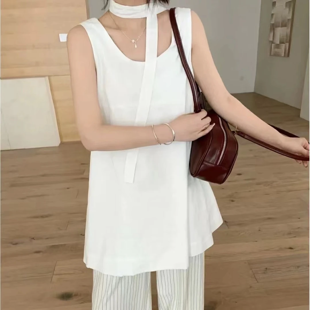 米满满-MEENI（660#）极简方领中长款气质无袖上衣