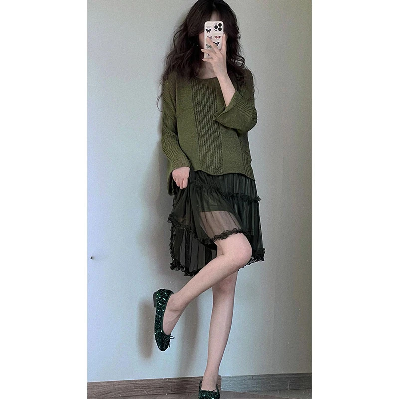 2025秋季新款修身显瘦针织罩衫上衣气质时尚高级感收腰A字半身裙