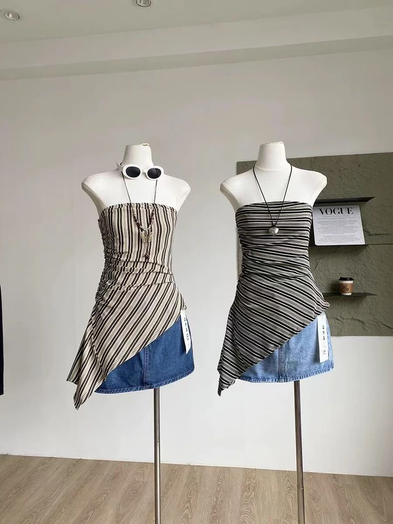 A5-1三色“条纹抽褶”抹胸上衣（588）