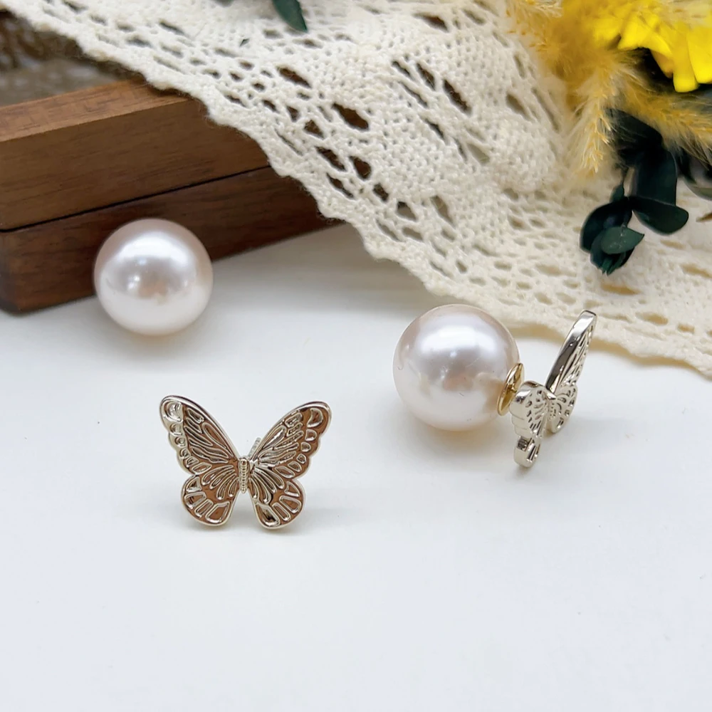 铜合金仿珍珠耳饰 银针 02710 好啊商店 蝴蝶前后款耳钉