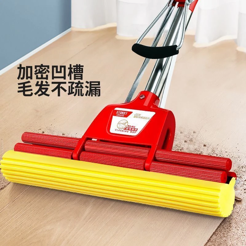 好媳妇拖把家用大号吸水胶棉拖把干湿两用海绵拖布滚轮式免手洗