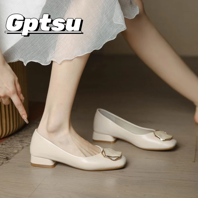 GPTSu粗跟单鞋女新款夏季百搭鞋子小香风法式平底鞋四季软底瓢鞋