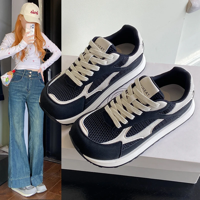 秋季双网透气时尚女士运动鞋2025爆款百搭女款小众简约低帮小白鞋