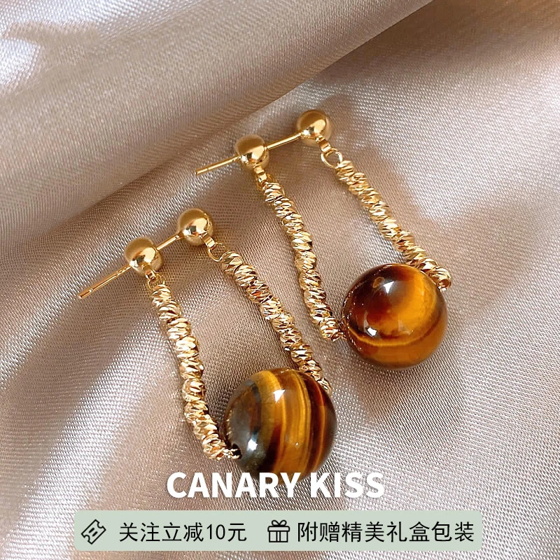 铜合金耳饰 s925银针美拉德虎眼耳环2025新款复古轻奢高级感耳饰