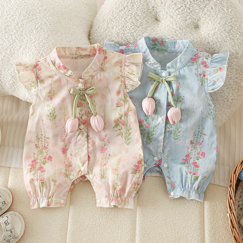 MT女宝宝连体衣纯棉婴儿包屁衣夏款洋气公主郁金香爬服ZPX4255